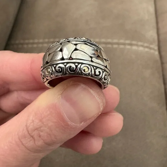 Effy Balissima BH 925 Sterling Silver 18K Gold Crackle-Look Pebble Dome Ring - Picture 4 of 14